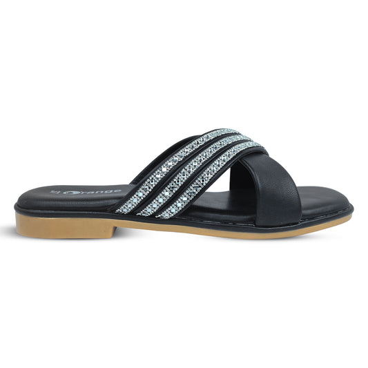 Ladies Casual Slippers – Comfortable Slide with Sparkling Crystal Straps