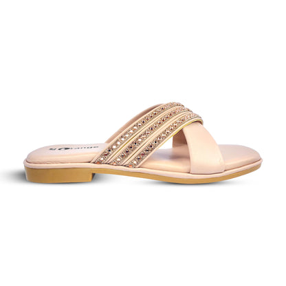 Ladies Casual Slippers – Comfortable Slide with Sparkling Crystal Straps