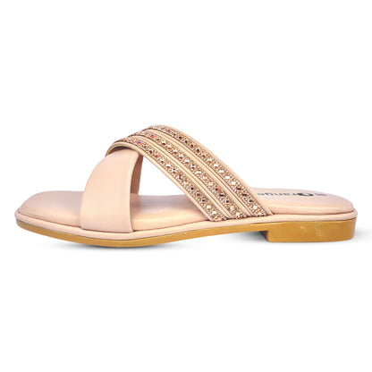 Ladies Casual Slippers – Comfortable Slide with Sparkling Crystal Straps