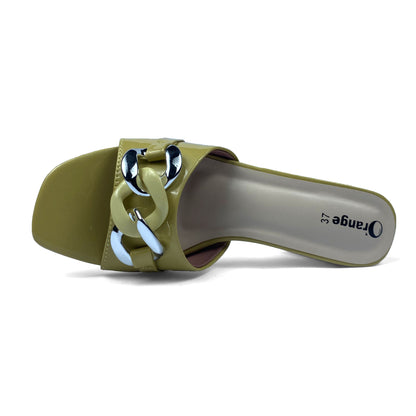 Square Toe Heel Sandals for Ladies | Olive Green Heel Sandals | O'range