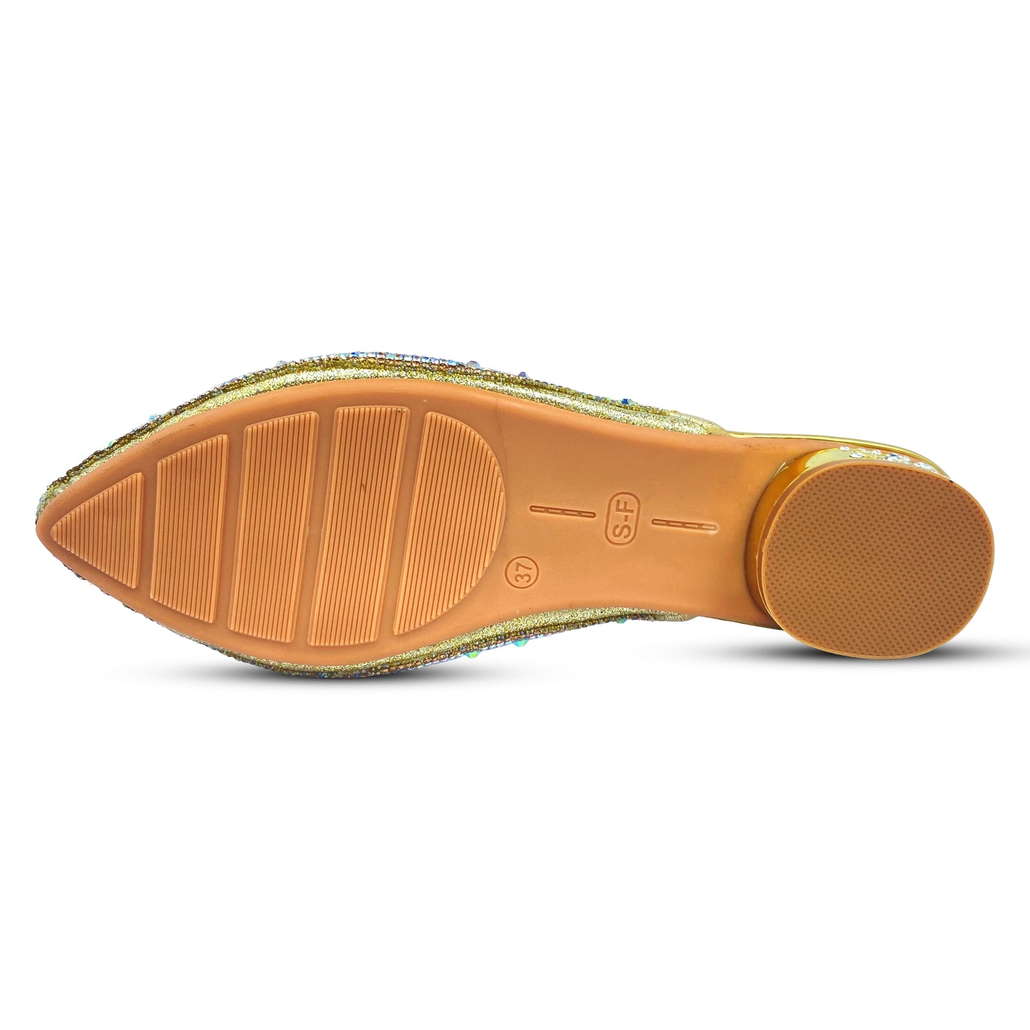 Golden Fancy Closed Toe Low Heel Women’s Belly – Elegant and Comfortable for Any Occasion