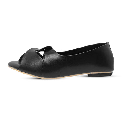 Peep Toe Ballet Flats for Women – Classic Black Open-Toe Design with Comfortable Fit