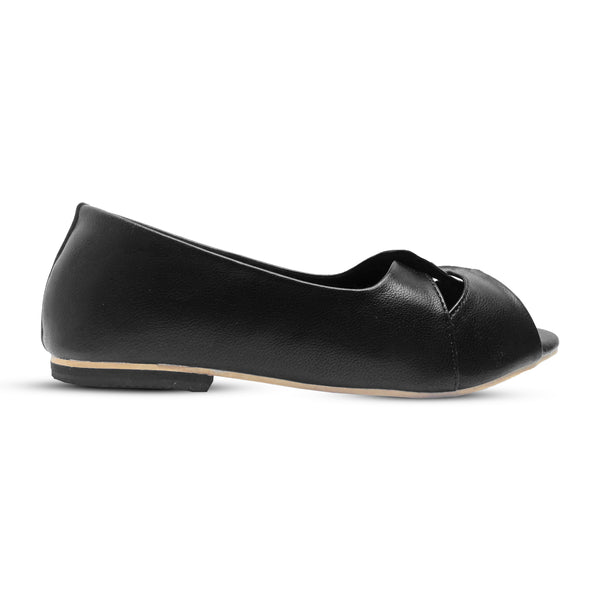 Peep Toe Ballet Flats for Women – Classic Black Open-Toe Design with Comfortable Fit